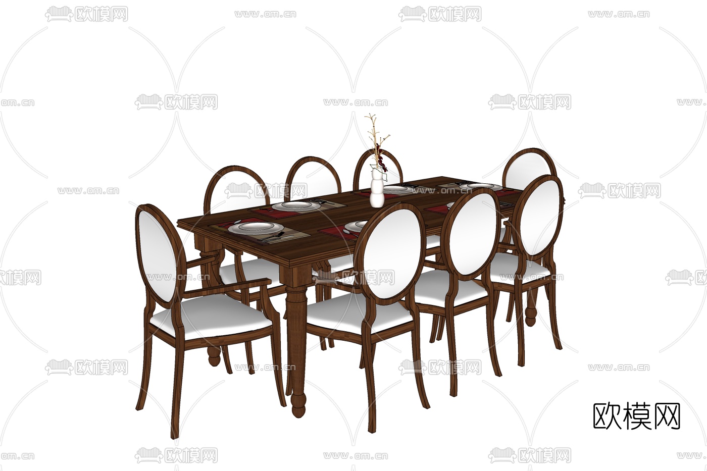 新中式餐桌免费su模型下载