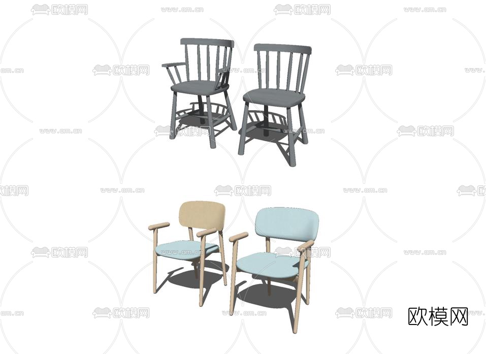 北欧原木单椅su模型下载