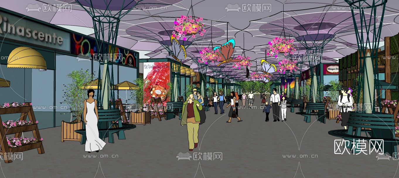 现代商业街免费su模型下载