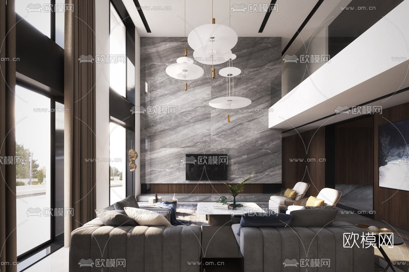 现代别墅客厅餐厅3d模型