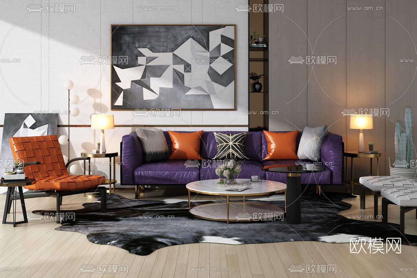 后现代皮革沙发组合3d模型下载_ID10316046_3dmax免费模型-欧模网