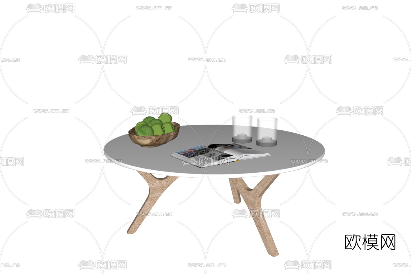 北欧原木茶几免费su模型下载