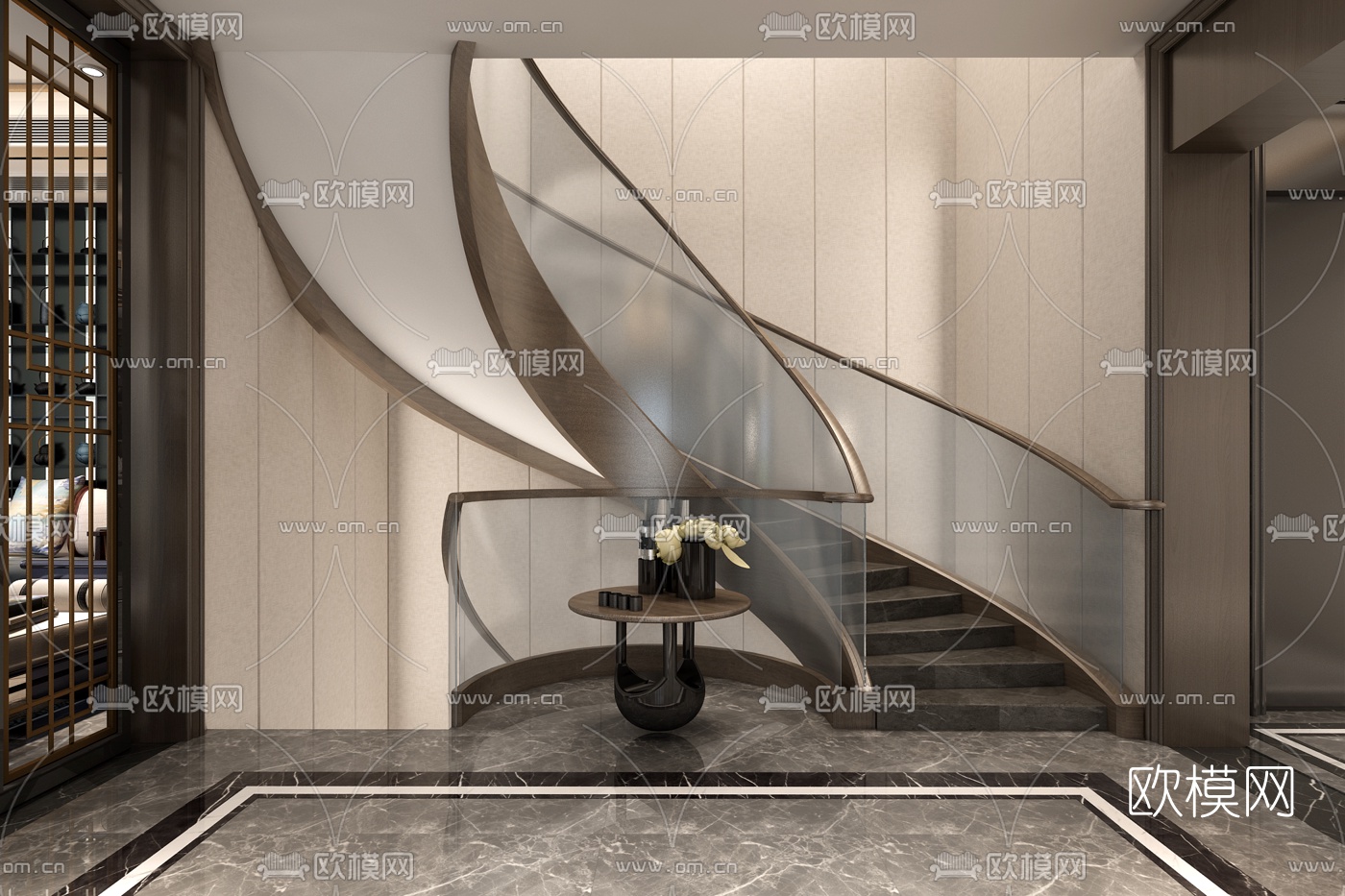 新中式客厅餐厅3d模型