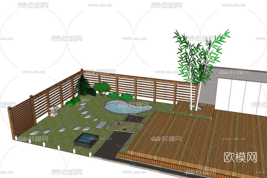 新中式庭院景观免费su模型下载_ID10396625_sketchup模型下载-欧模网