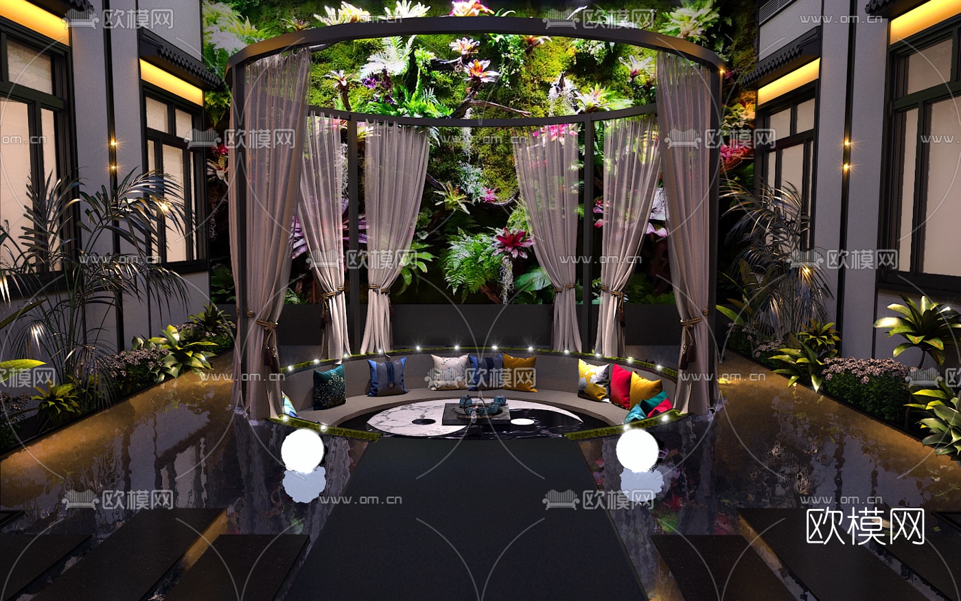新中式酒店中庭3d模型
