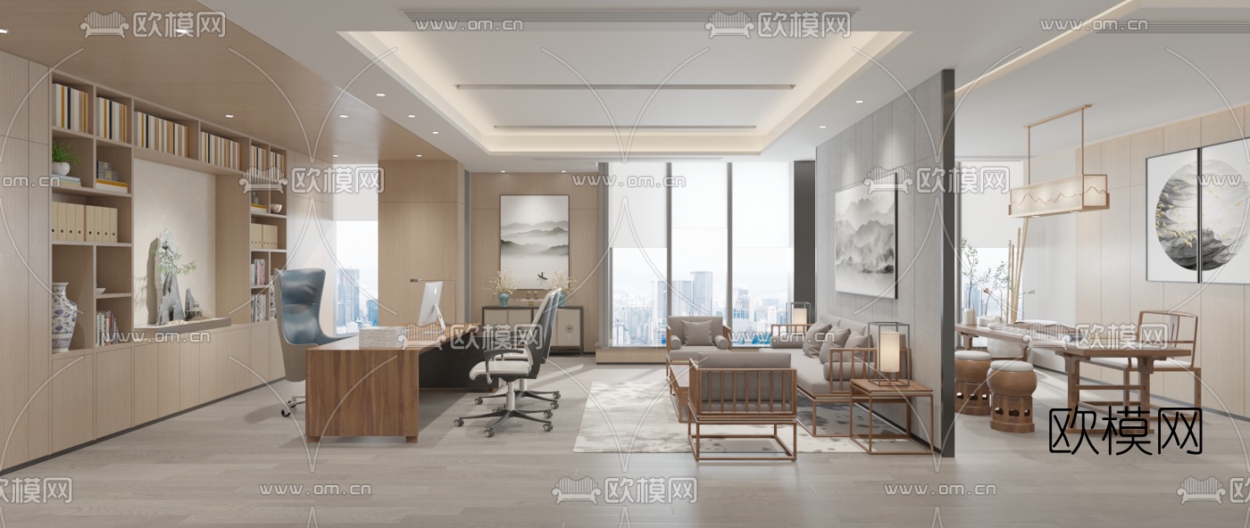 新中式总经理办公室3d模型