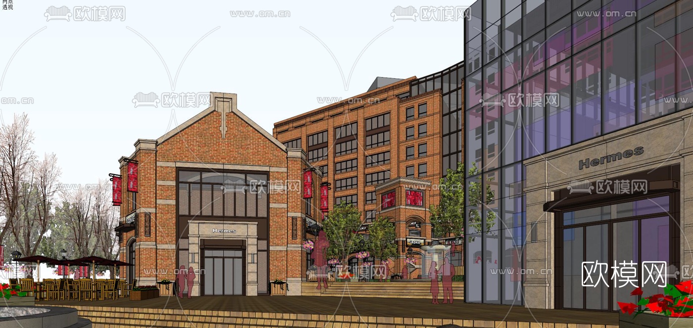 欧式商业街su模型下载（渲染图2）