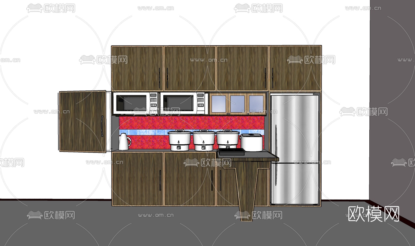 现代实木橱柜免费su模型下载