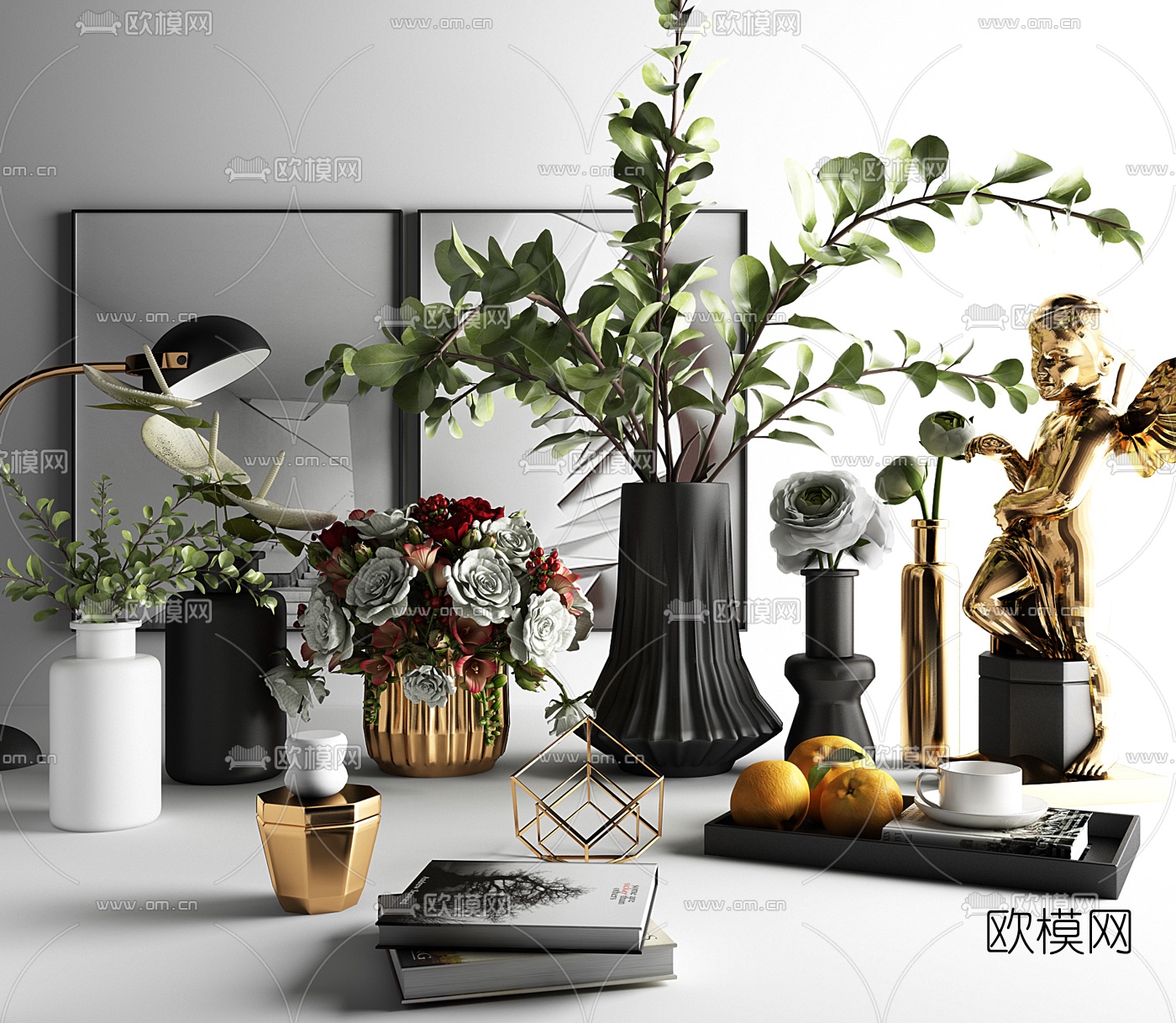现代花艺花瓶摆件组合3d模型
