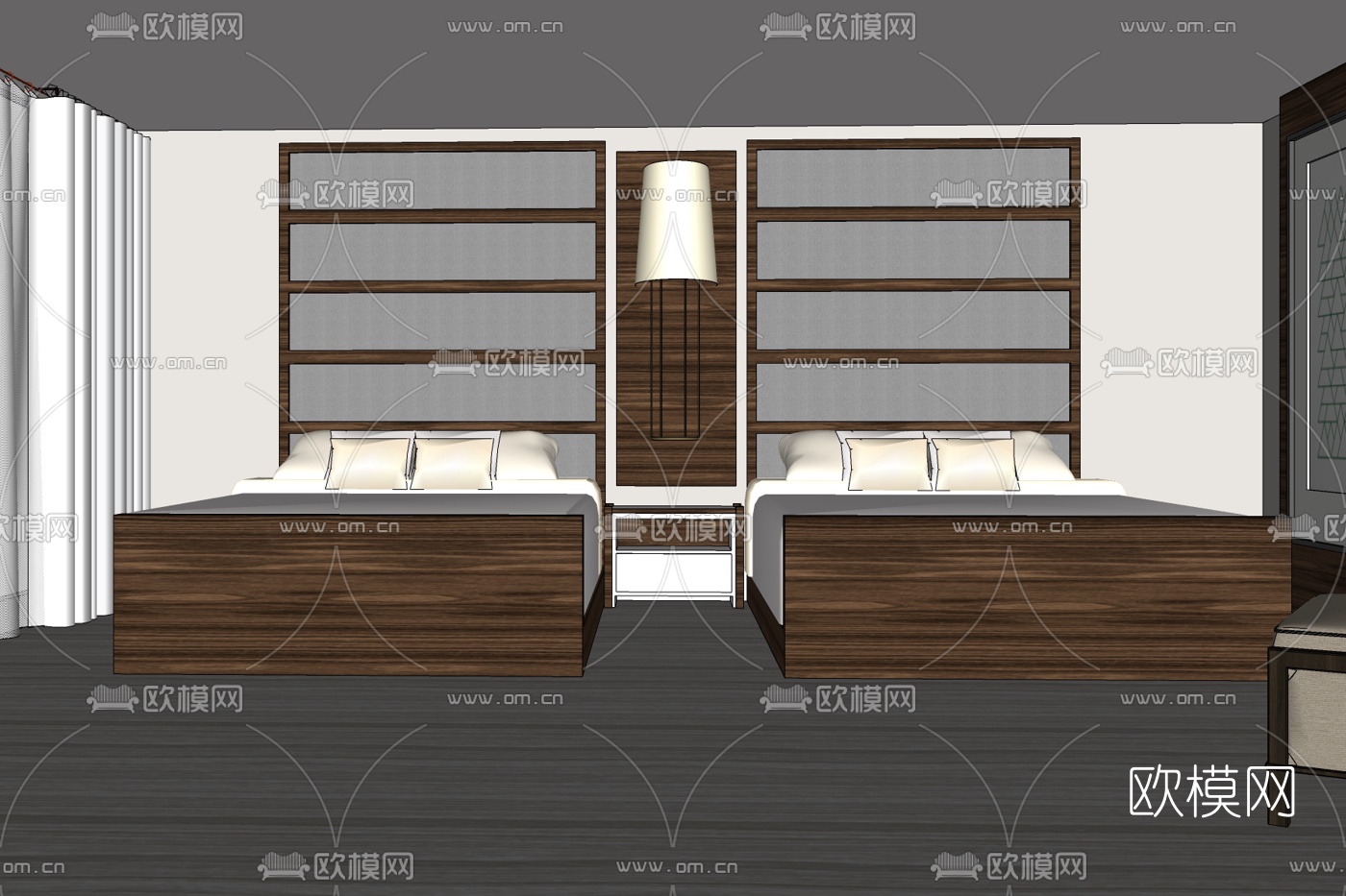 现代酒店双人套房免费su模型下载