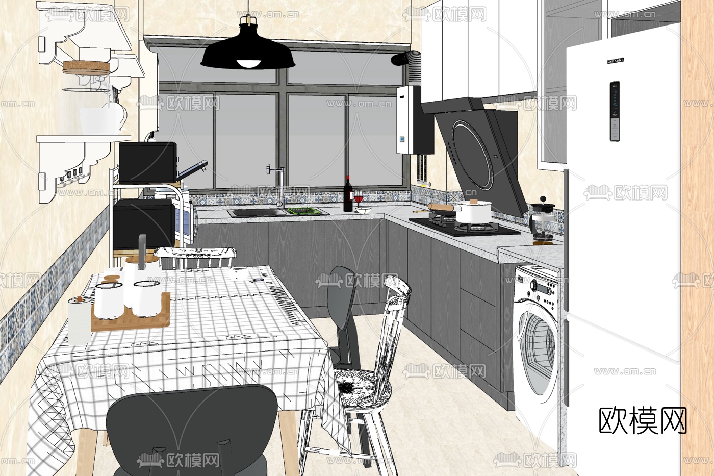 现代厨房免费su模型下载
