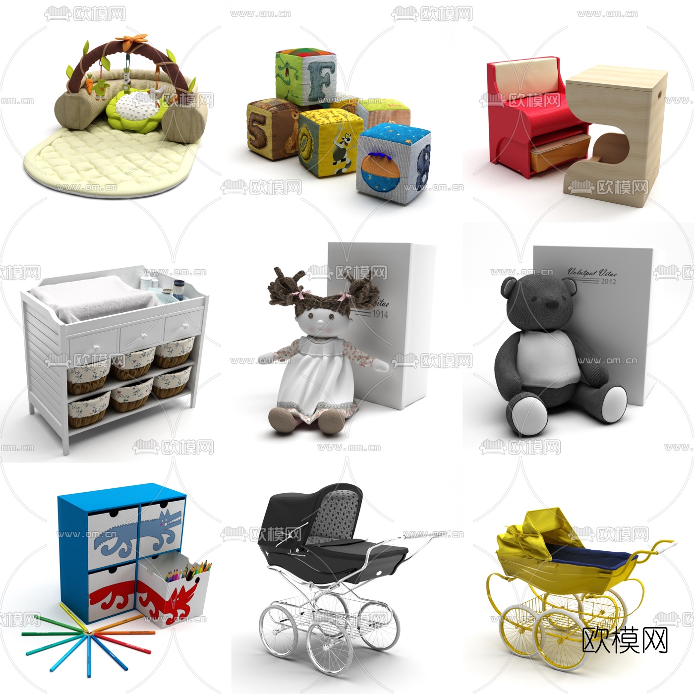 现代婴儿车儿童玩具3d模型下载