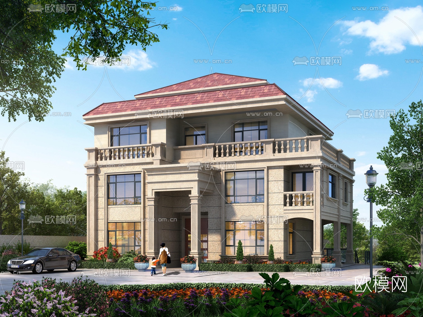 欧式别墅建筑外观3d模型下载