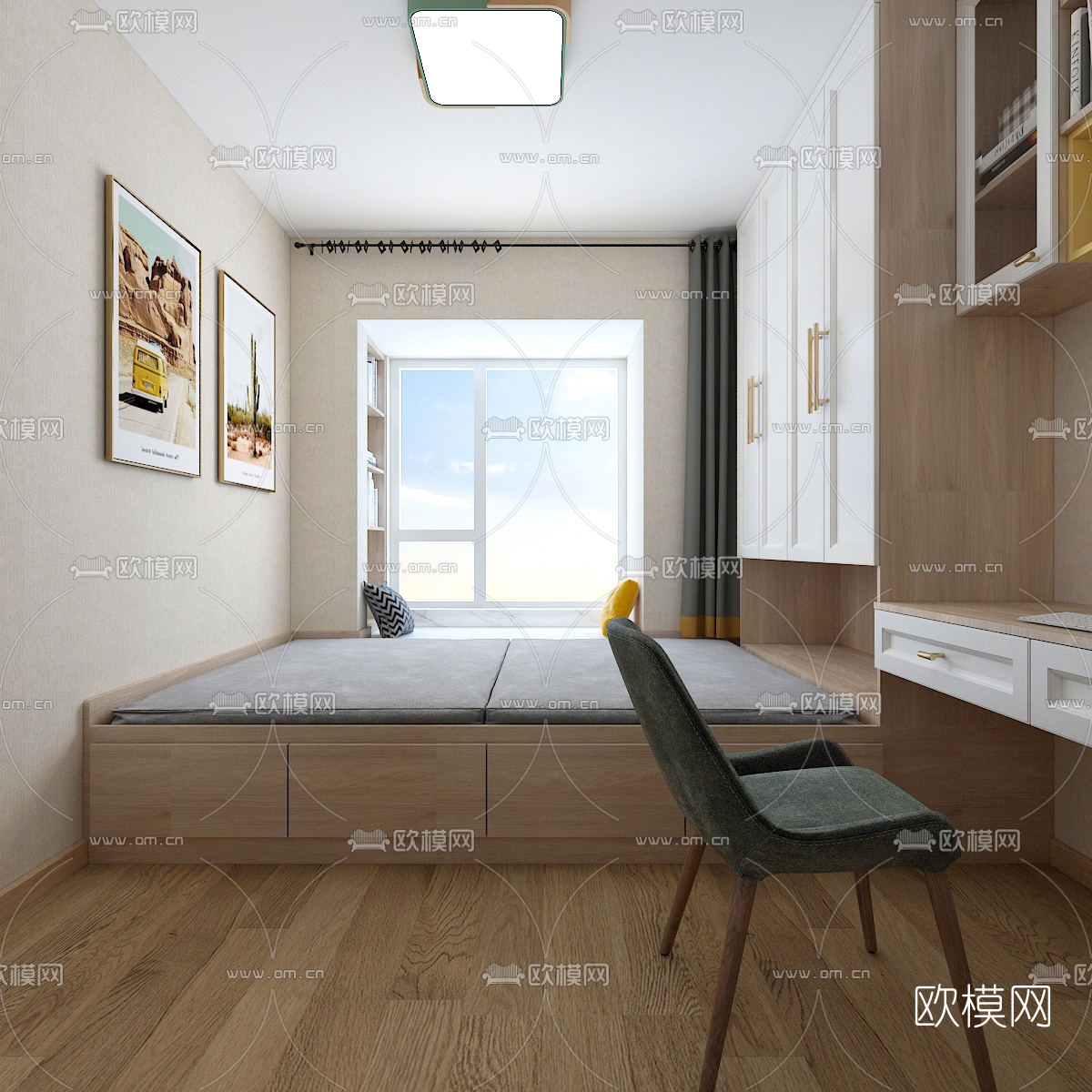 北欧榻榻米书房免费3d模型