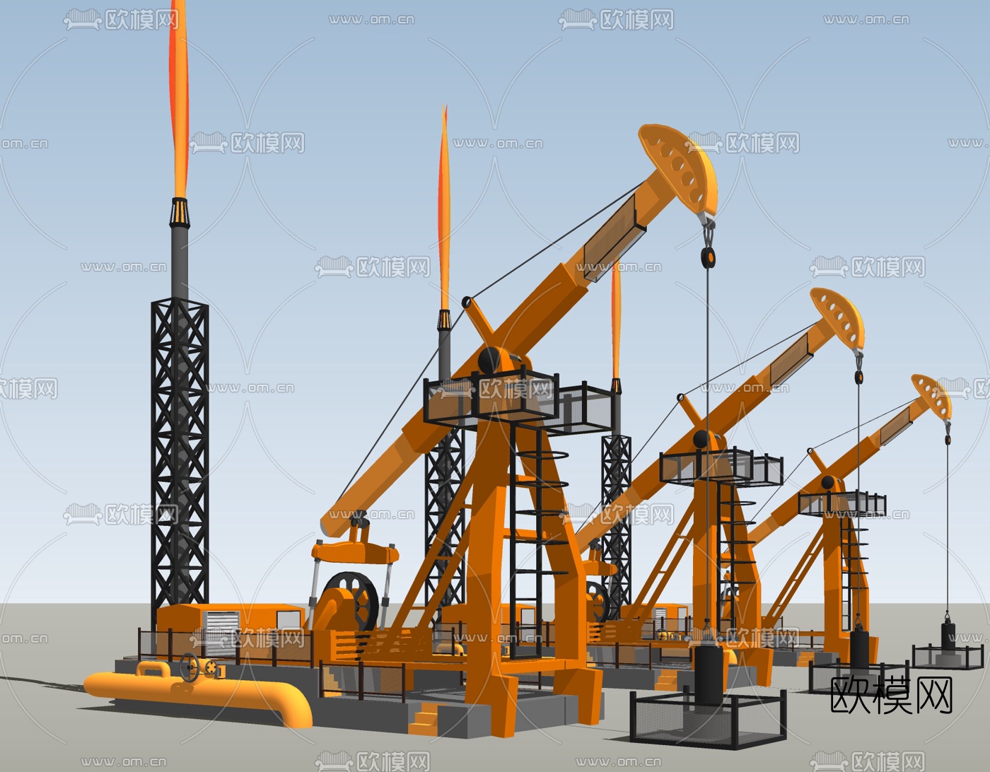 工业风游梁式抽油机免费su模型下载
