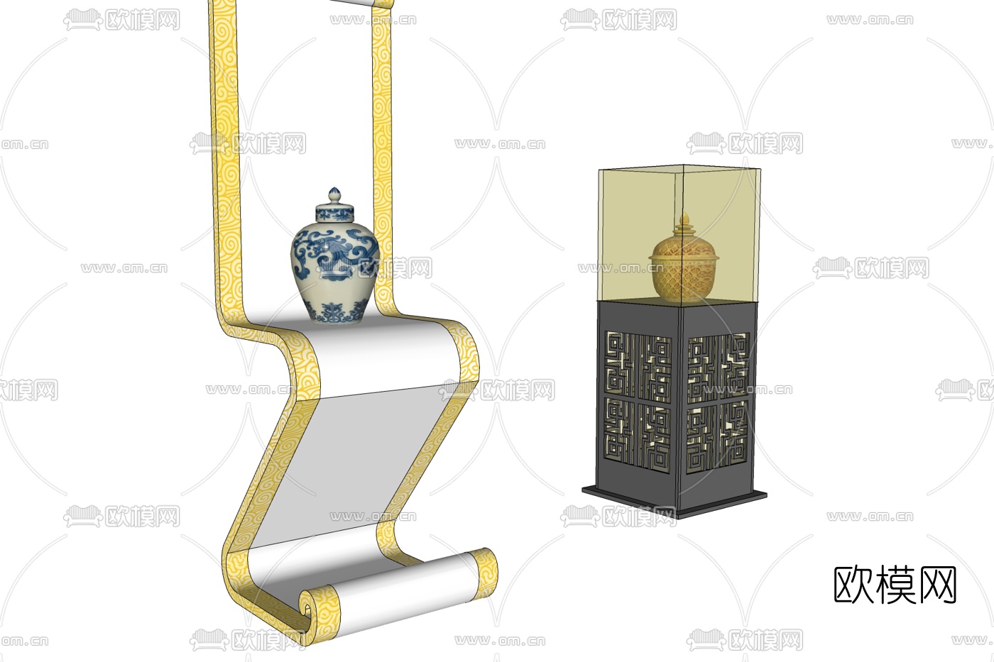 中式青花瓷罐子免费su模型下载