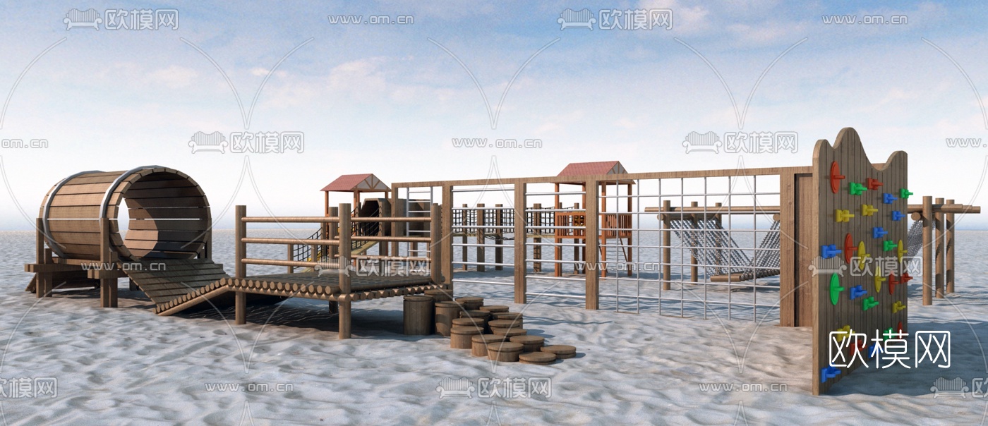 自然风儿童攀爬拓展训练设施3d模型