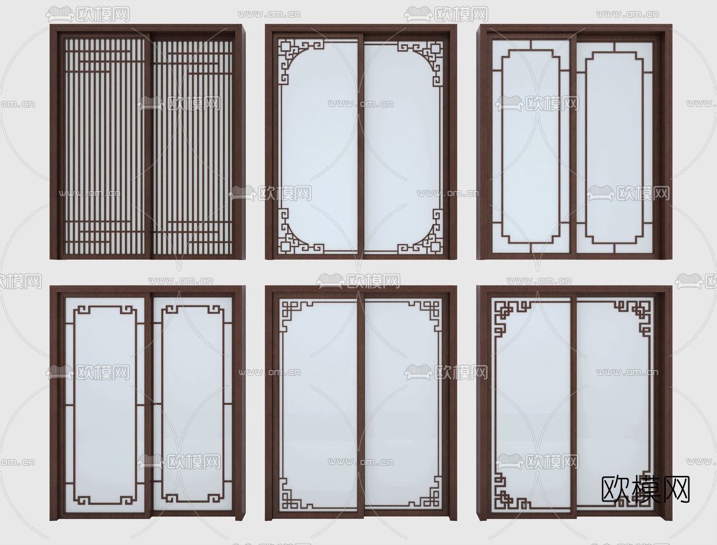 中式实木推拉门3d模型-免费3dmax模型库-欧模网