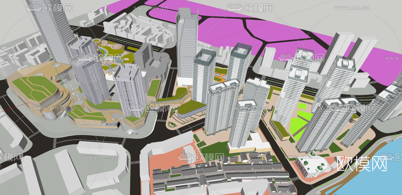 现代商住综合楼su模型下载（渲染图2）