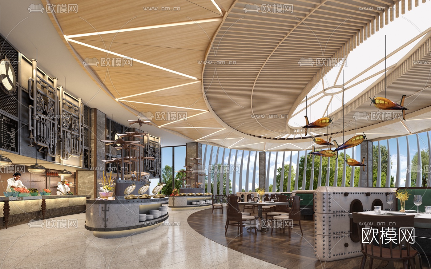 工业风自助餐厅3d模型