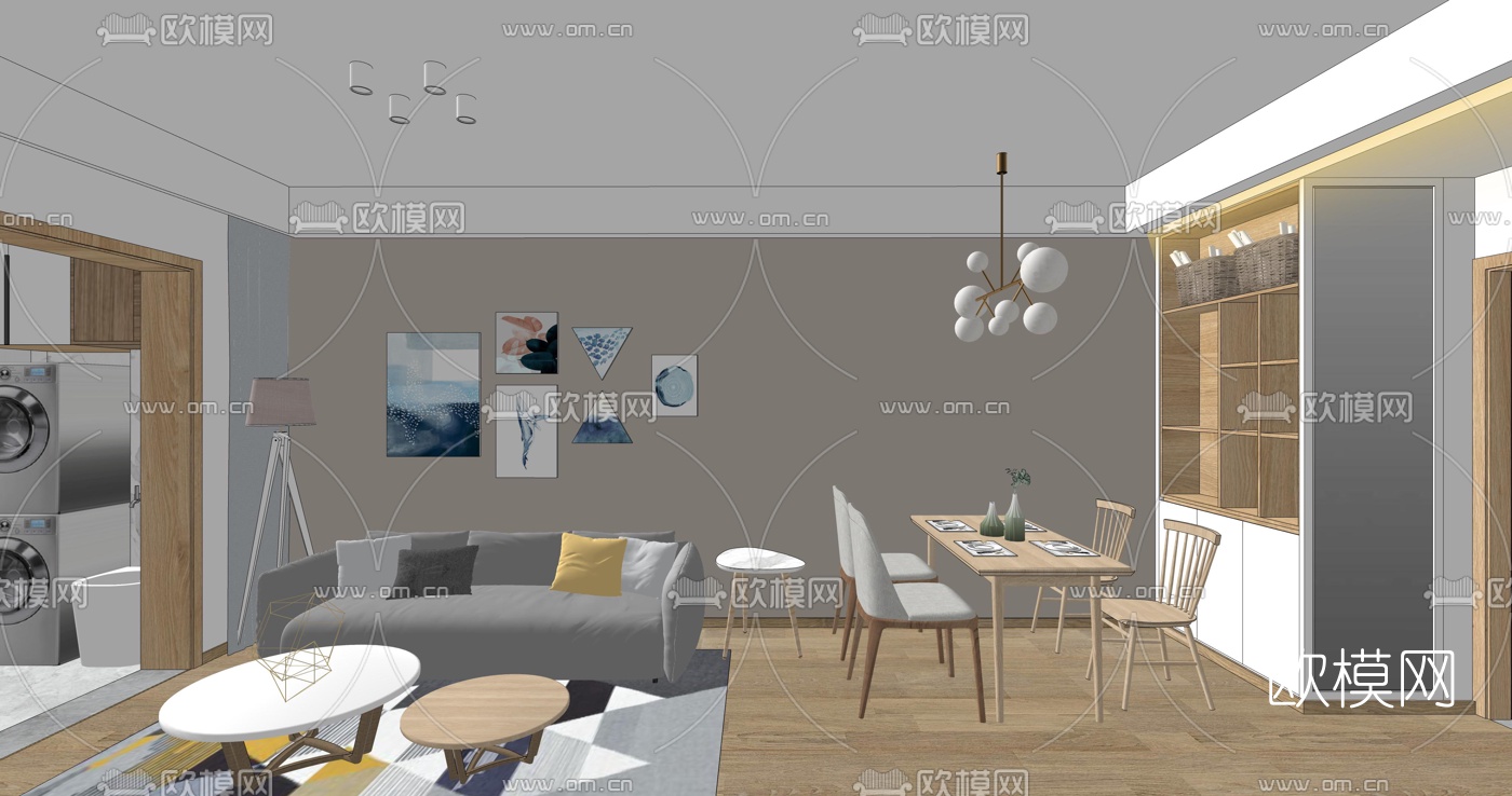 北欧客厅餐厅su模型