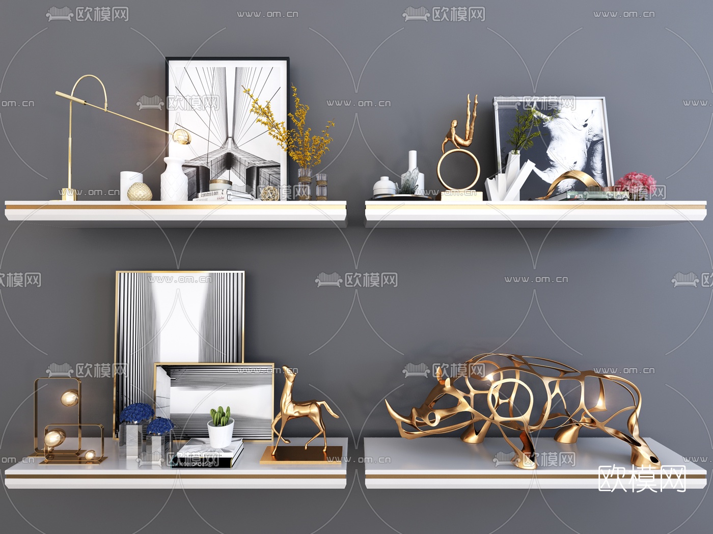 现代轻奢装饰画书籍雕塑饰品摆件3d模型下载