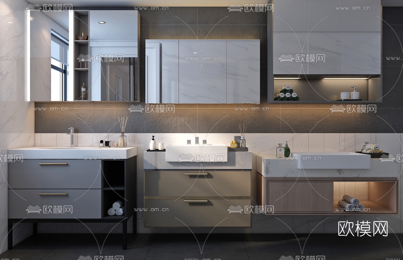 现代洗手台浴室柜3d模型下载