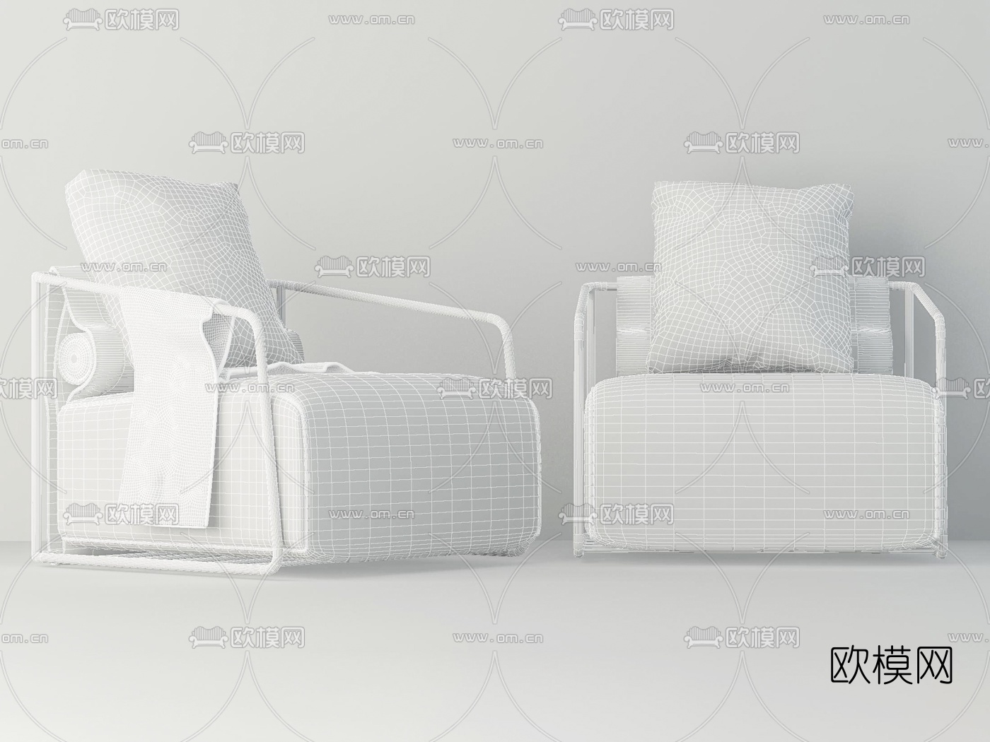 现代轻奢布艺单人沙发3d模型下载（渲染图2）