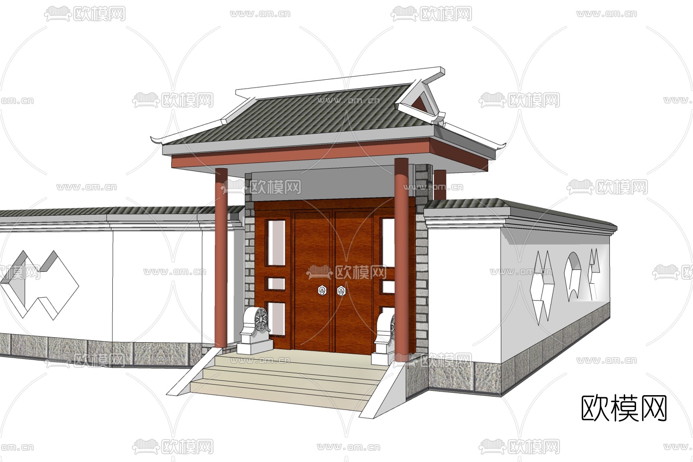 新中式庭院大门免费su模型下载