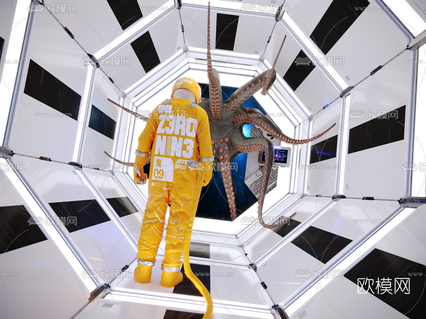 现代太空舱宇航员3d模型