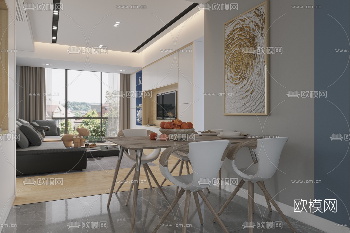 现代客厅餐厅3d模型