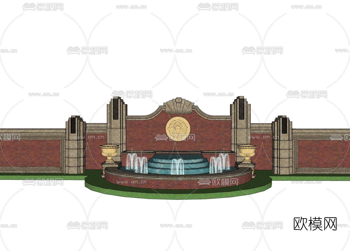 欧式景观墙免费su模型下载