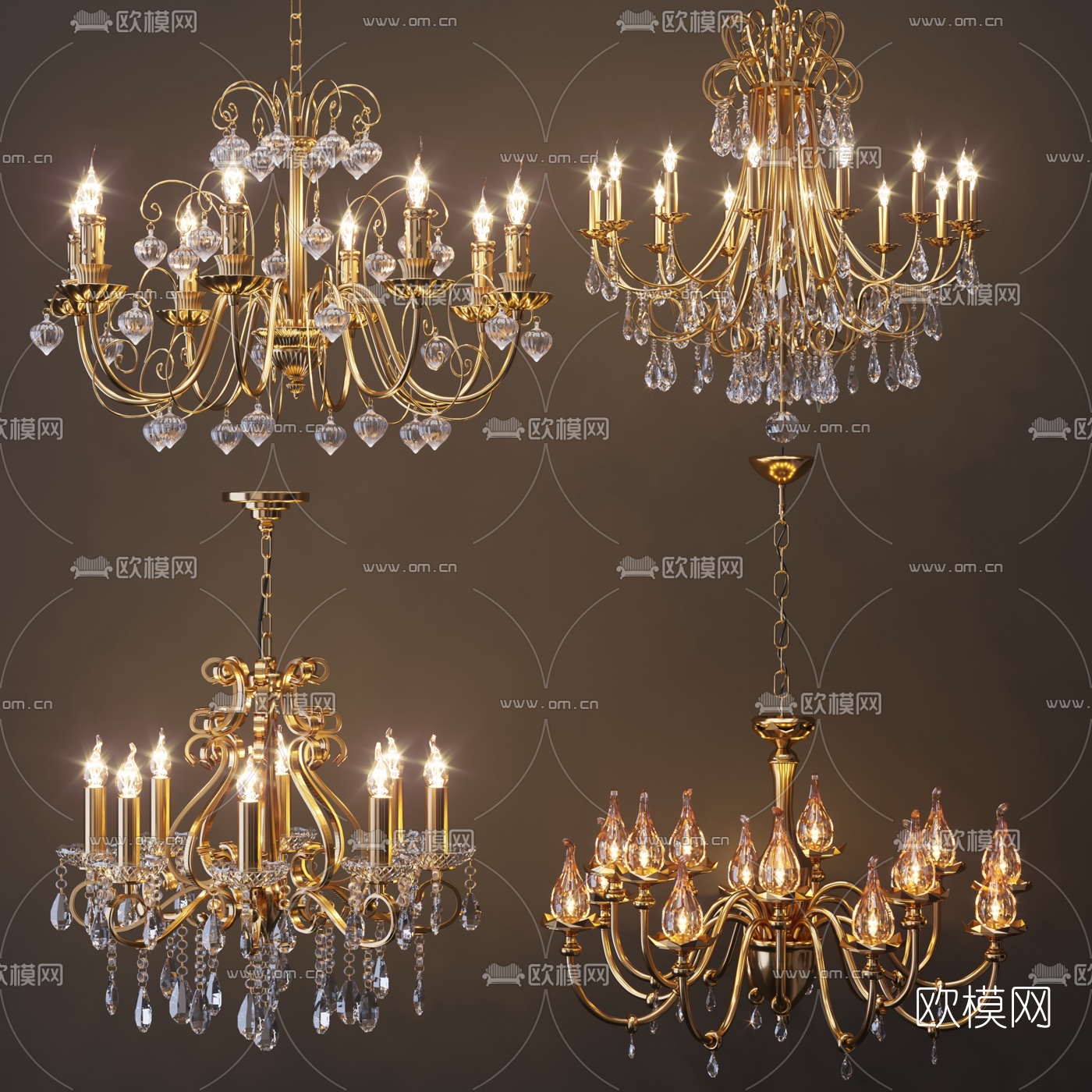 欧式轻奢水晶烛台吊灯3d模型下载
