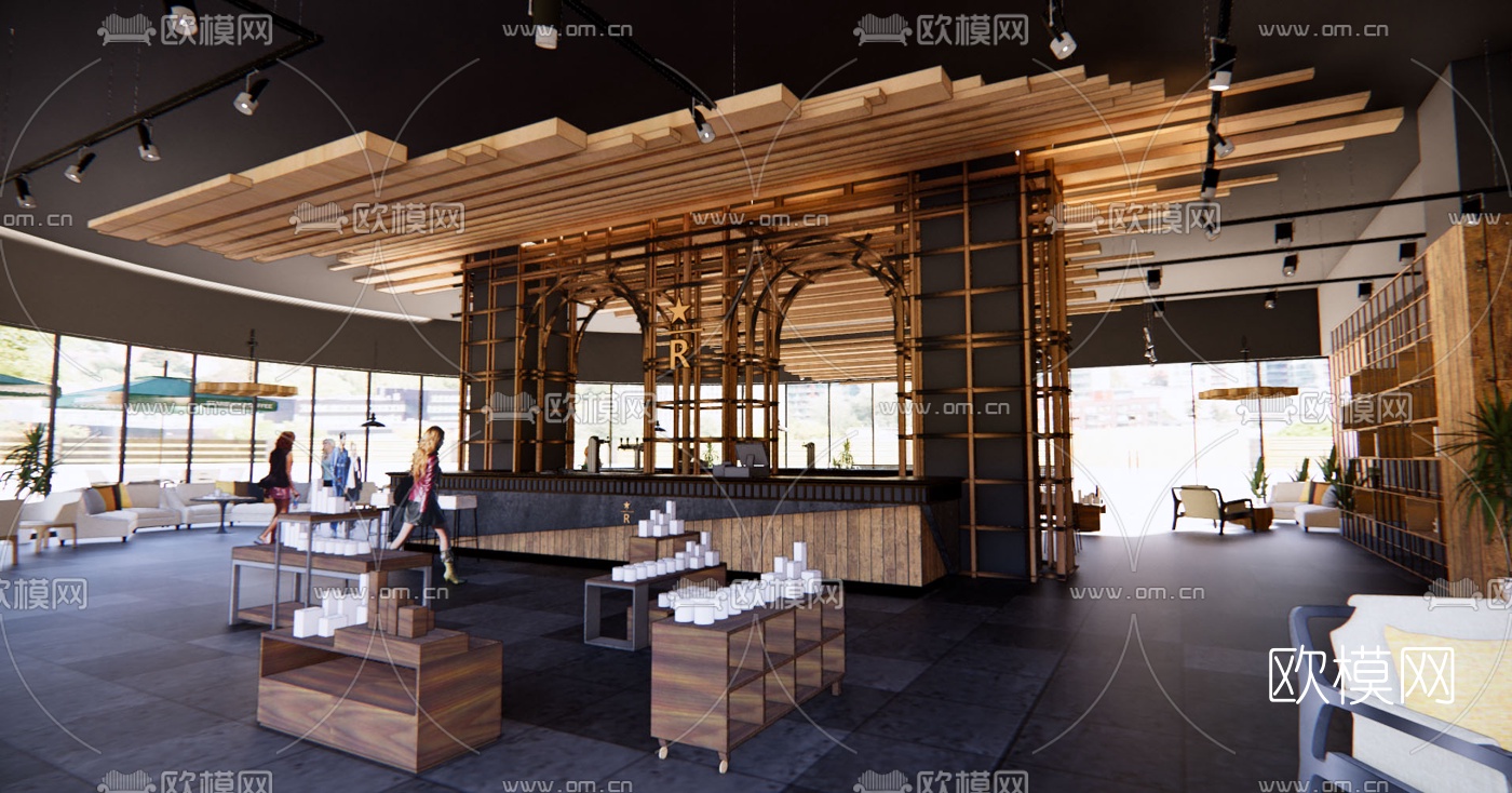 现代星巴克咖啡厅su模型