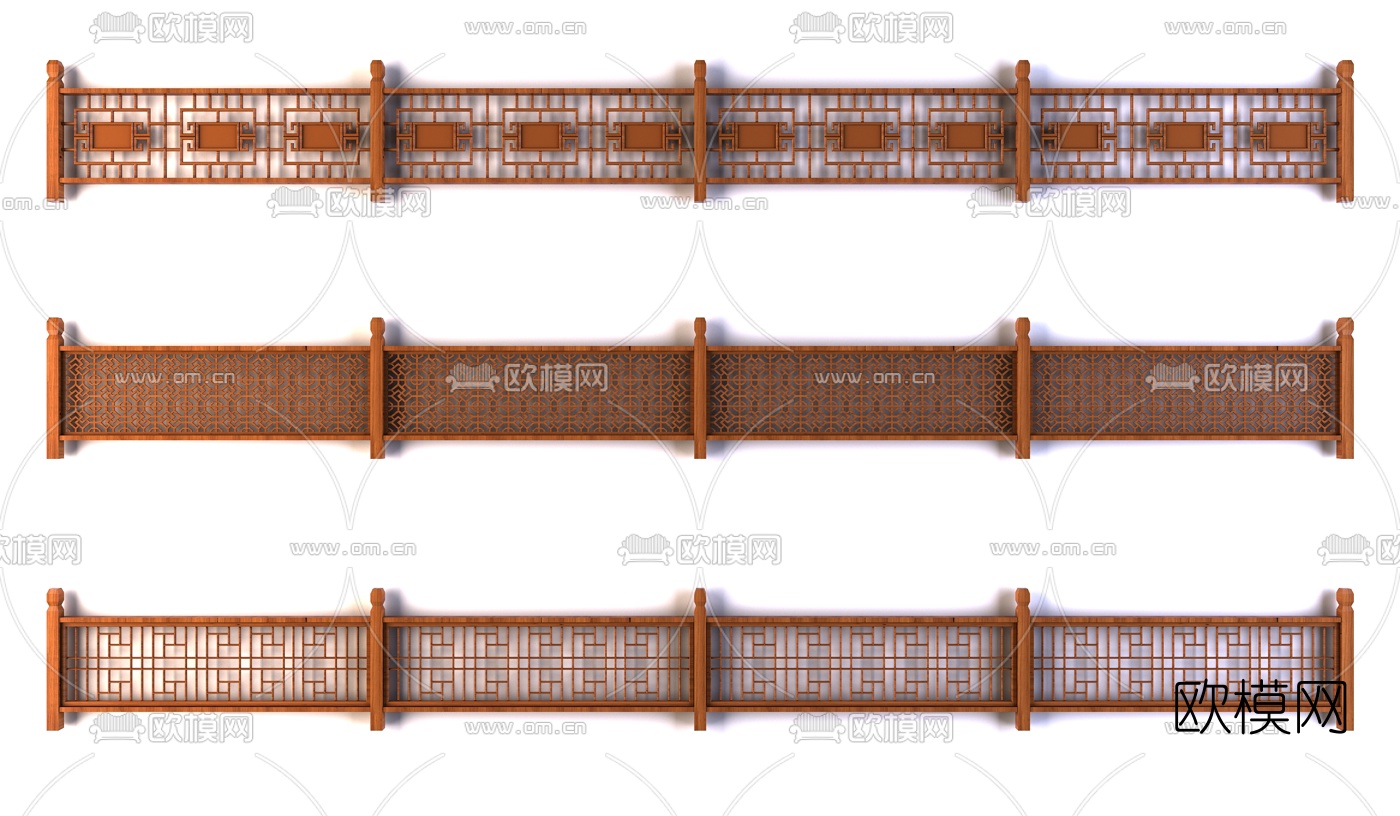 中式镂空护栏围栏栏杆3d模型