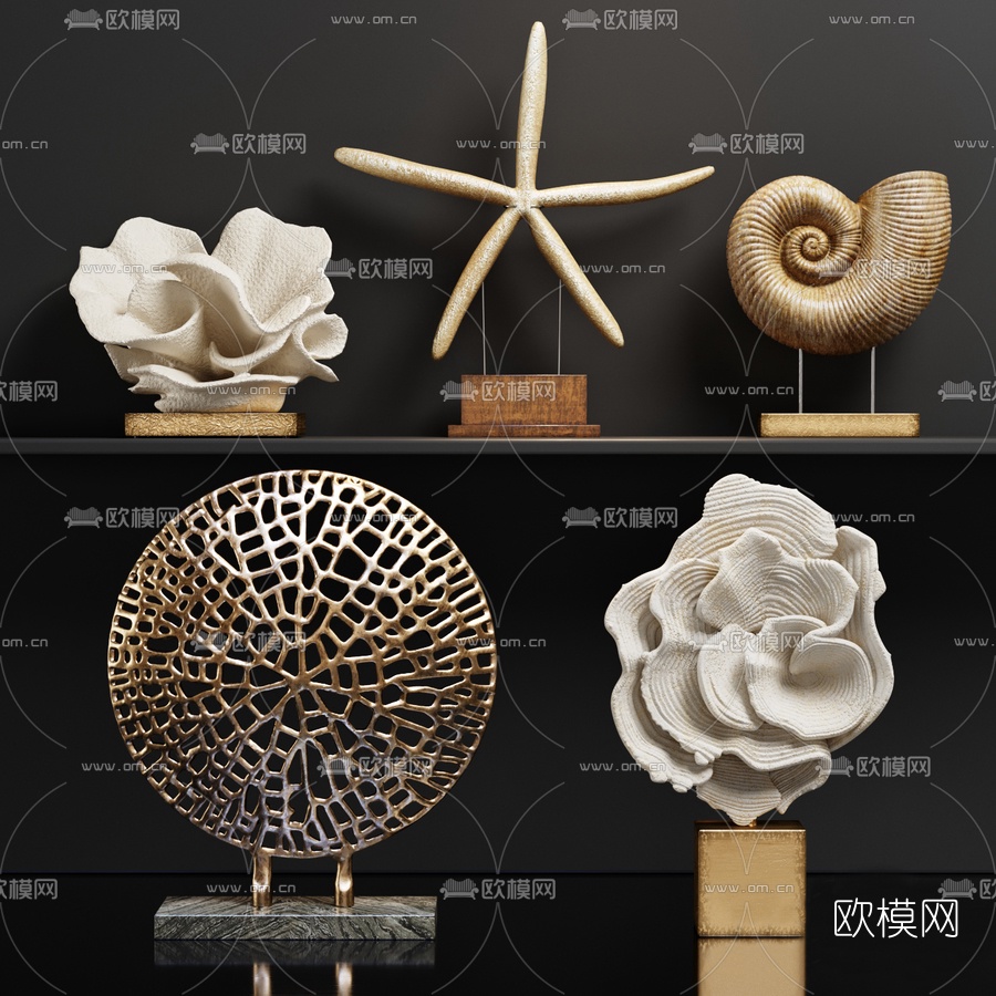 现代海星海螺饰品摆件3d模型
