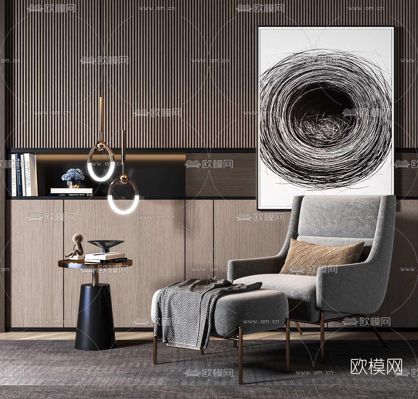 现代布艺单人沙发3d模型下载