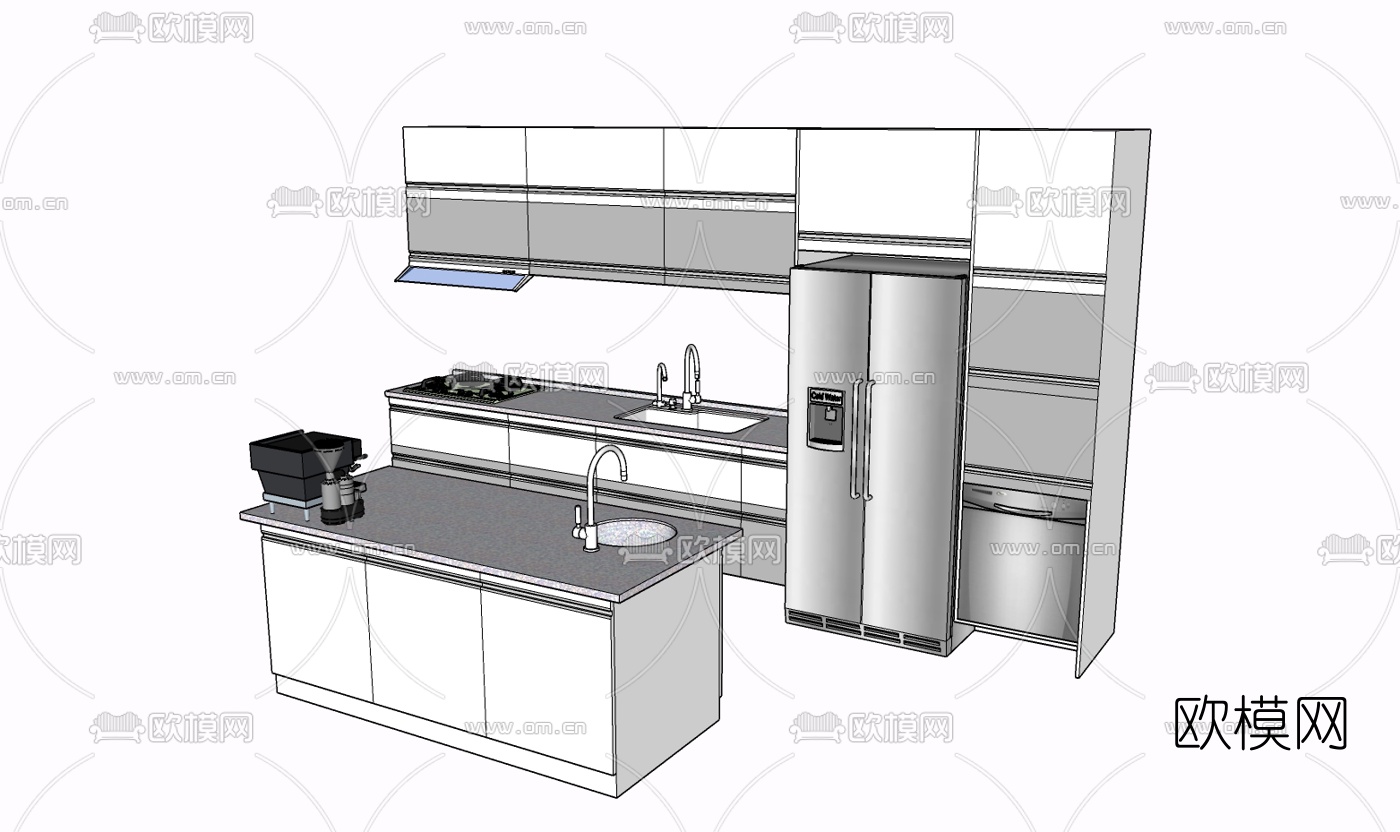 现代实木橱柜免费su模型下载