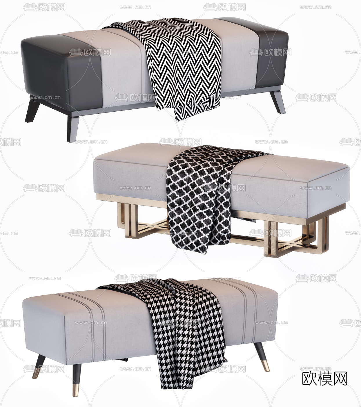 现代布艺床尾椅3d模型