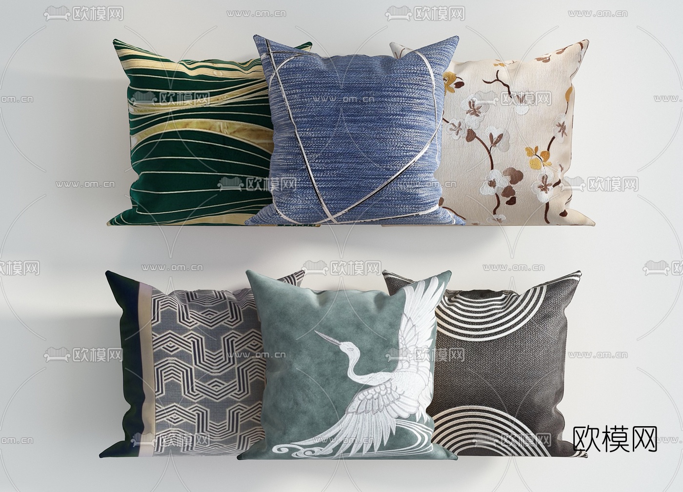 新中式布艺抱枕3d模型下载