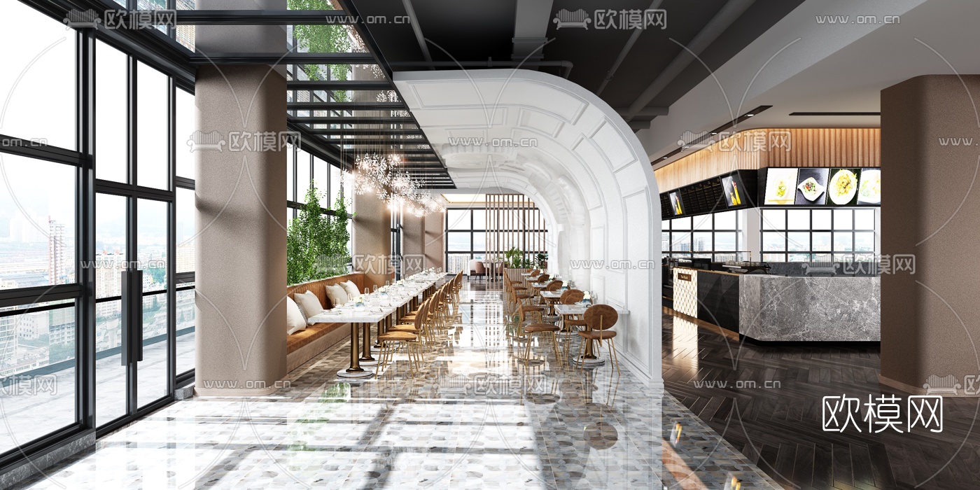 现代酒店餐厅免费3d模型下载