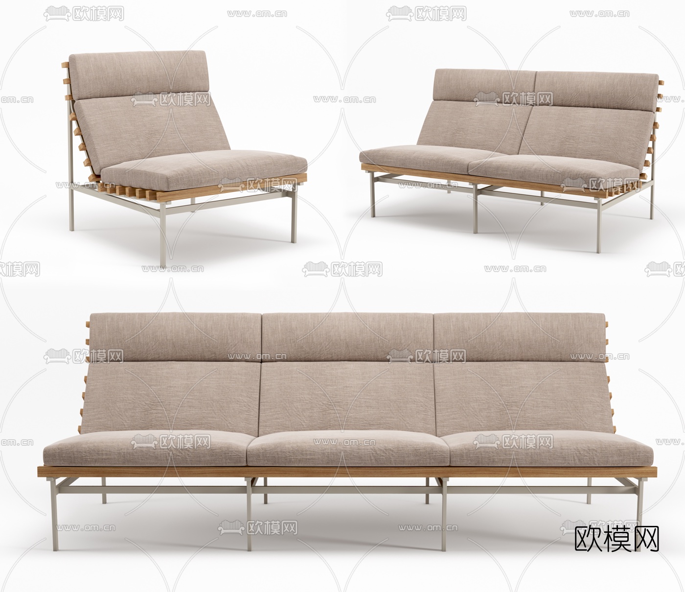 现代布艺户外多人沙发3d模型下载（渲染图1）