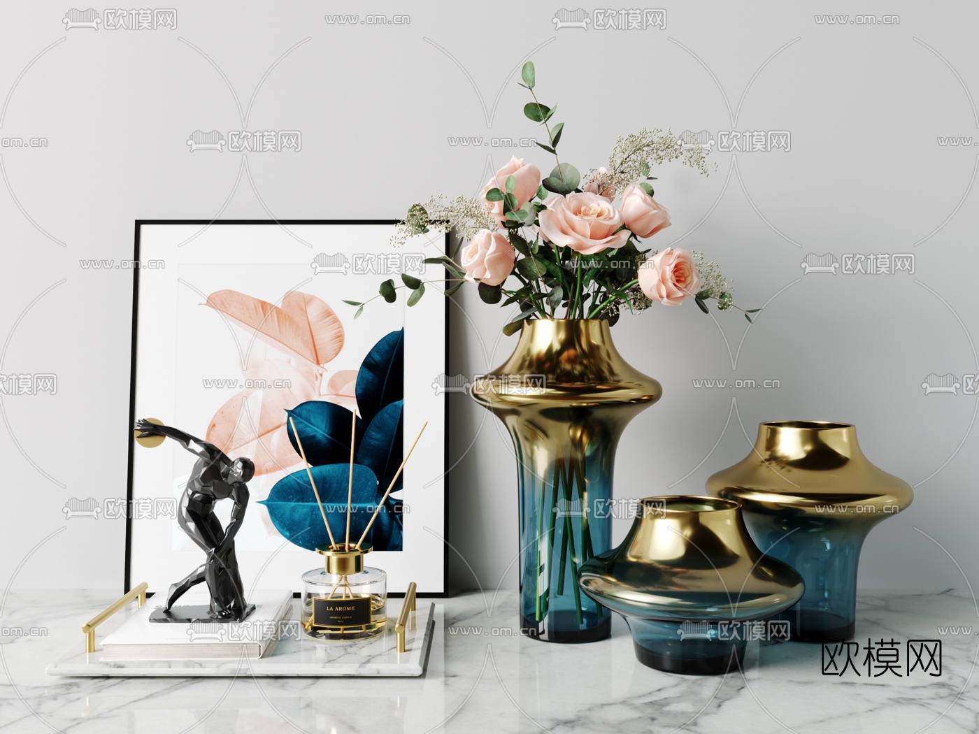 现代花瓶雕塑装饰画摆件3d模型下载