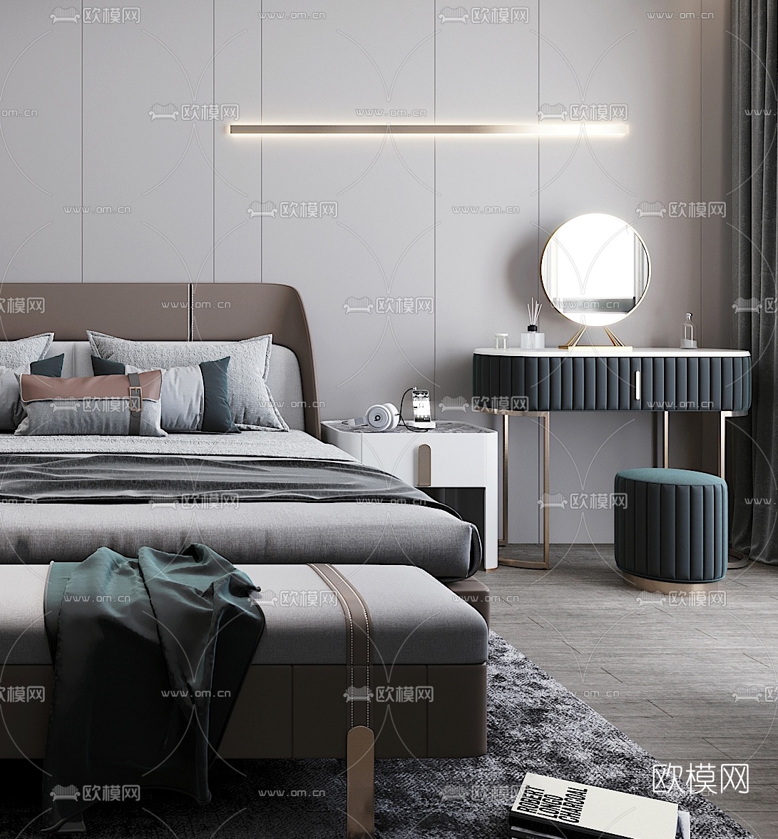 现代卧室主人房3d模型下载（渲染图2）