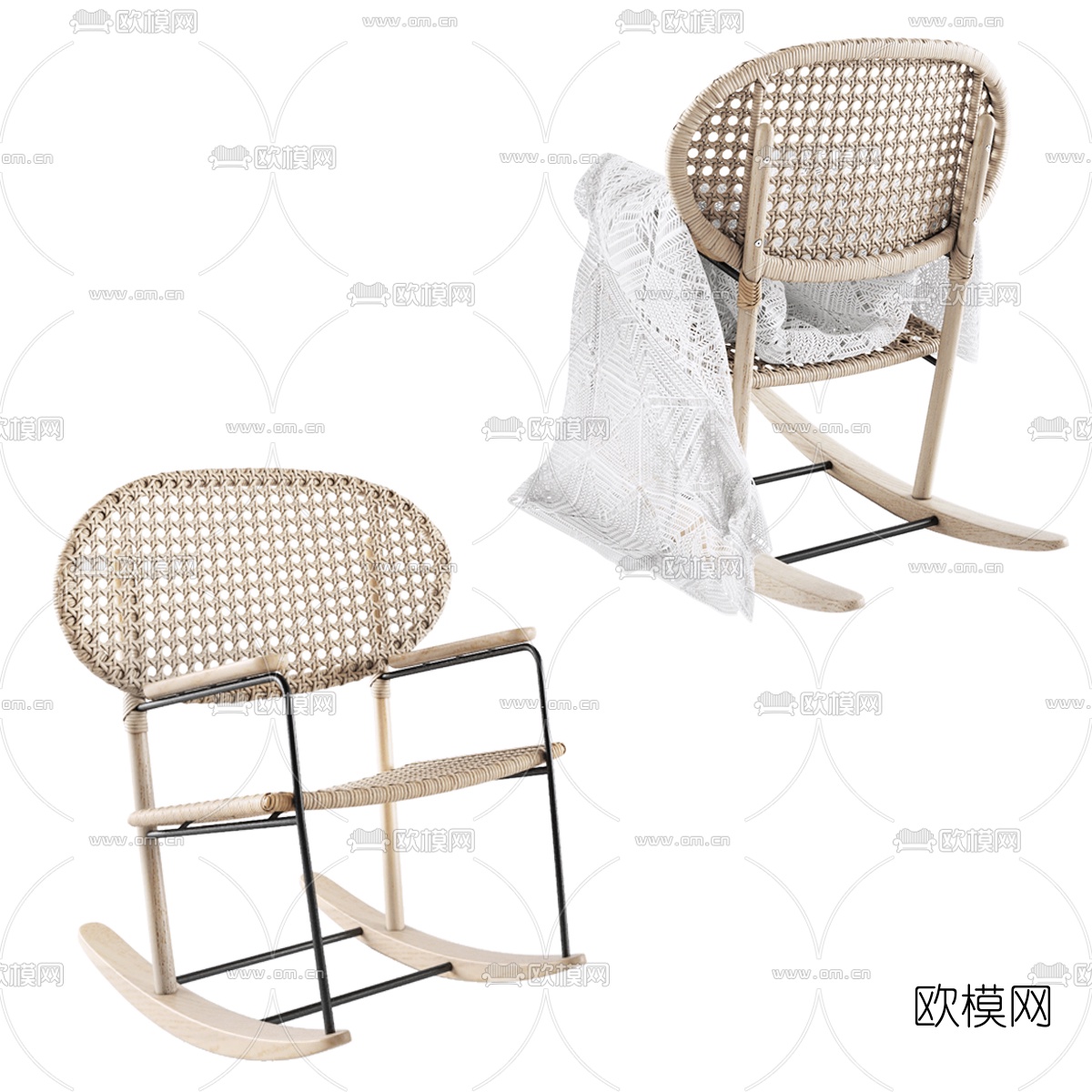 现代户外藤编休闲摇椅3d模型