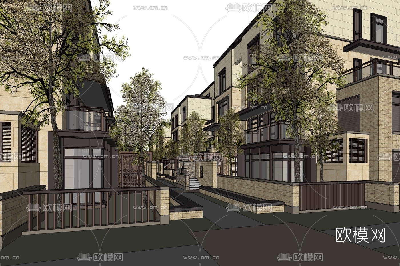 新中式独栋别墅免费su模型下载