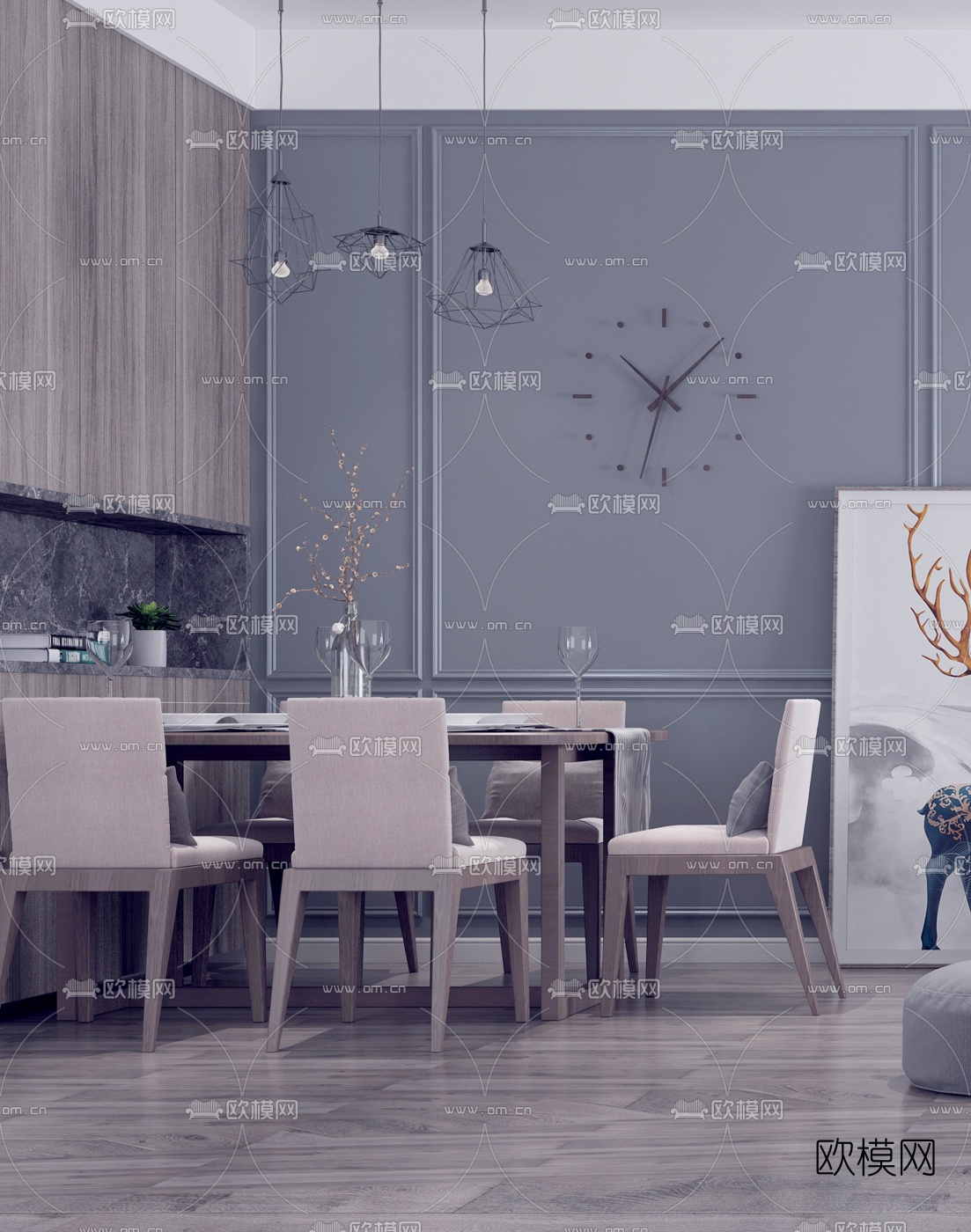 北欧客厅餐厅3d模型下载（渲染图3）