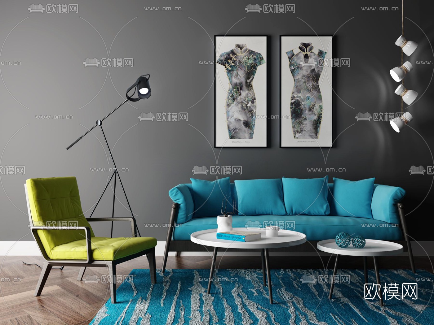 现代布艺沙发组合3d模型