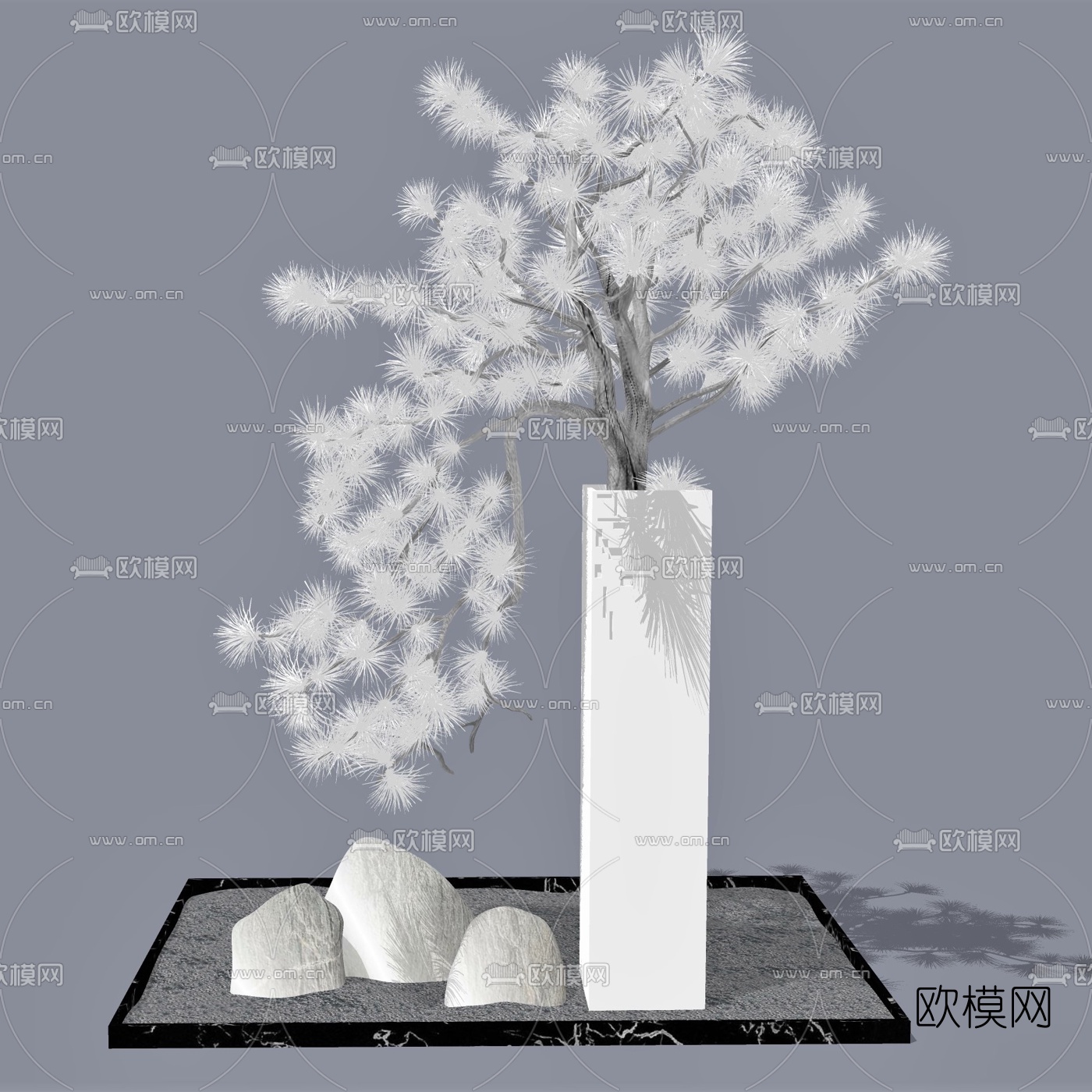 新中式松树盆栽su模型下载