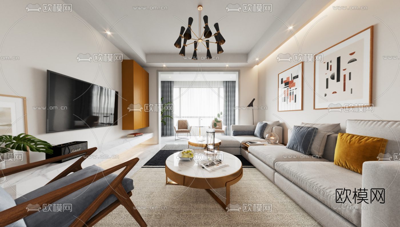 北欧客厅餐厅cr全景3d模型